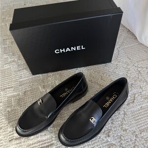 CHANEL Classic Black Leather 20B Moccasins Loafers
